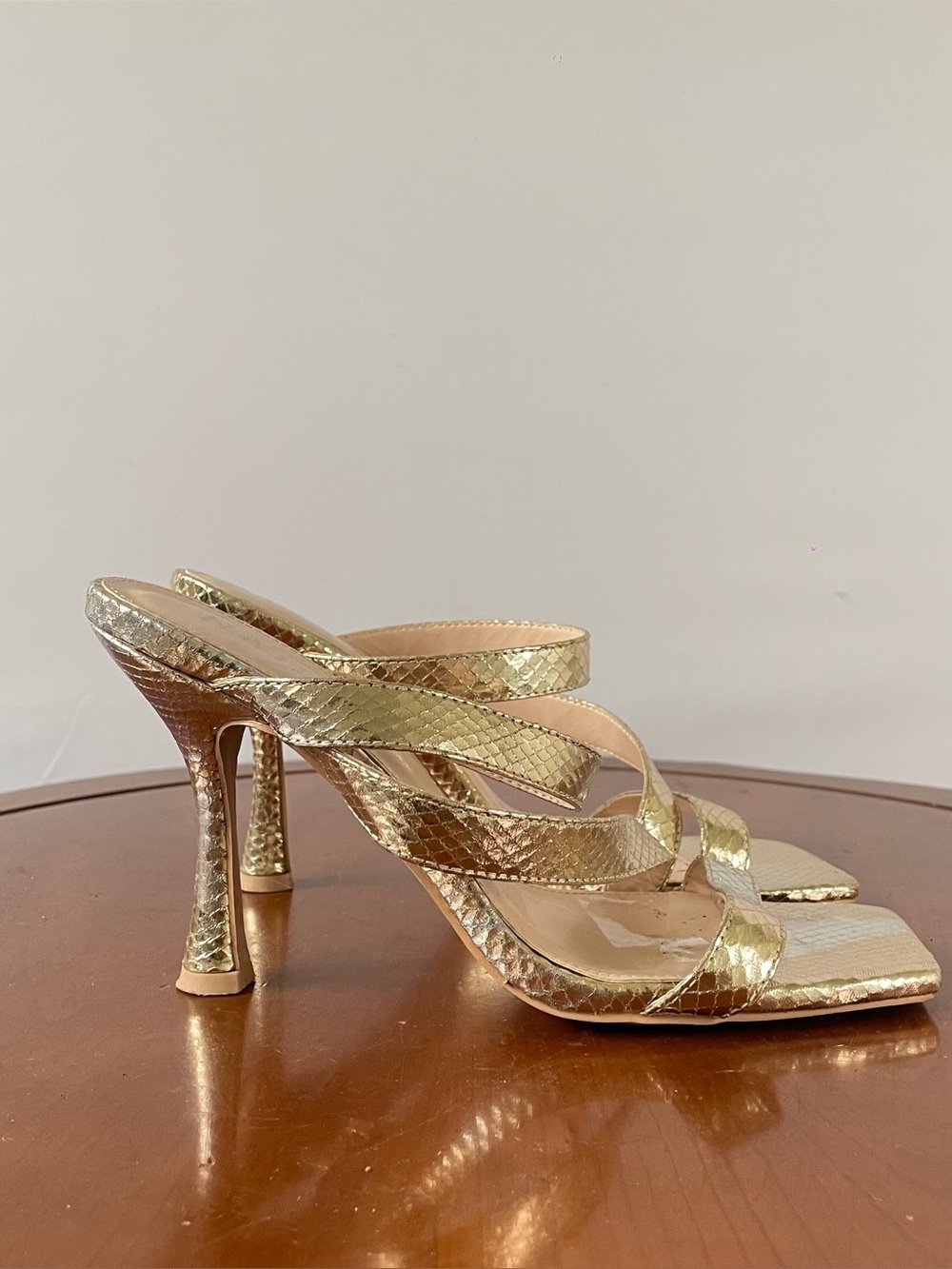 RAID Baylin Gold Snakeskin Strappy Heeled Mules | EU 37